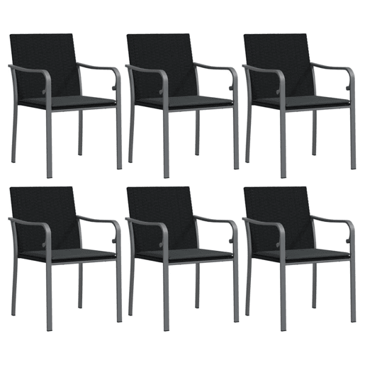 vidaXL Cadeiras jardim c almofadões 6pcs 56x59x84 cm vime PE preto