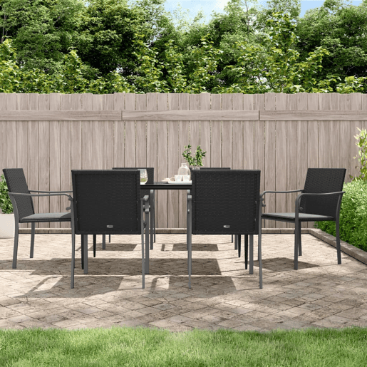 vidaXL Cadeiras jardim c almofadões 6pcs 56x59x84 cm vime PE preto