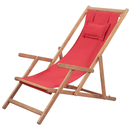 vidaXL Cadeira de praia dobrĂ¡vel tecido estrutura de madeira vermelho vidaXL Cadeira de praia dobrĂ¡vel tecido estrutura de madeira vermelho