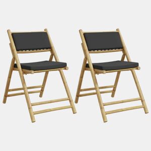 vidaXL 2pcs cadeiras bistrô dobráveis c almofadões cinza escuro bambu