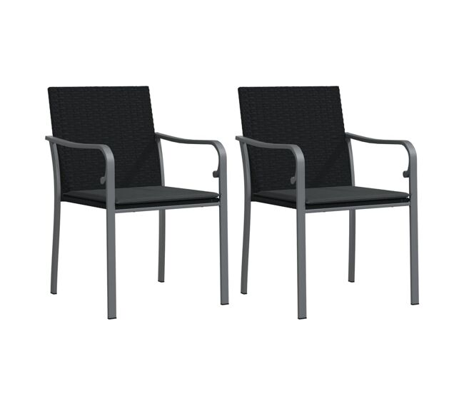 Vidaxl sillas jardín y cojines 2 uds ratán sintético negro 56x59x84 cm