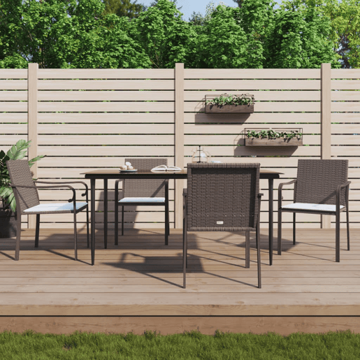 vidaXL Cadeiras jardim c almofadões 4pcs 56x59x84 cm vime PE castanho vidaXL Cadeiras jardim c almofadões 4pcs 56x59x84 cm vime PE castanho