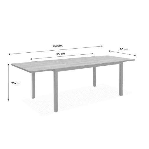 Mesa de jardim extensível em DPC e alumínio, com 8 lugares, Nashville 240, Castanho, 240x90x75 cm