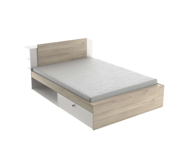 Cama matrimonio life en color roble kronberg y blanco mate con cabecero y 2 cajones 135-140x190-200 cm