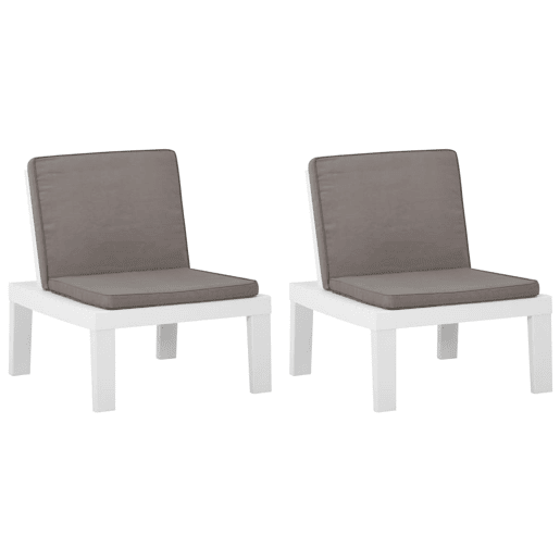 vidaXL Cadeiras de jardim com almofadões 2 pcs plástico branco vidaXL Cadeiras de jardim com almofadões 2 pcs plástico branco