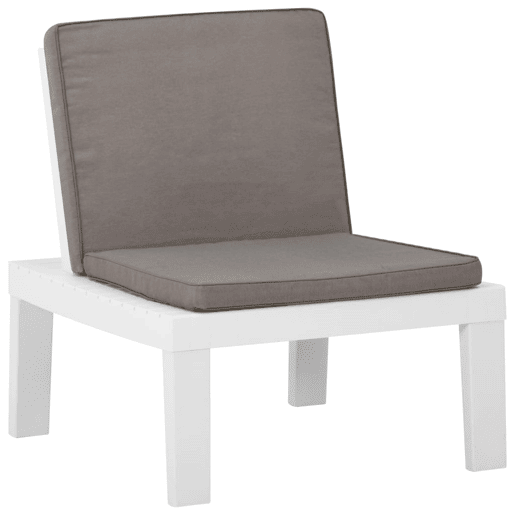 vidaXL Cadeiras de jardim com almofadões 2 pcs plástico branco vidaXL Cadeiras de jardim com almofadões 2 pcs plástico branco