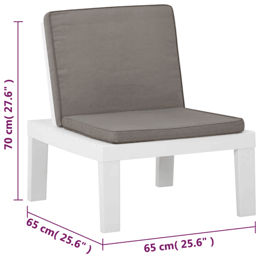 vidaXL Cadeiras de jardim com almofadões 2 pcs plástico branco vidaXL Cadeiras de jardim com almofadões 2 pcs plástico branco