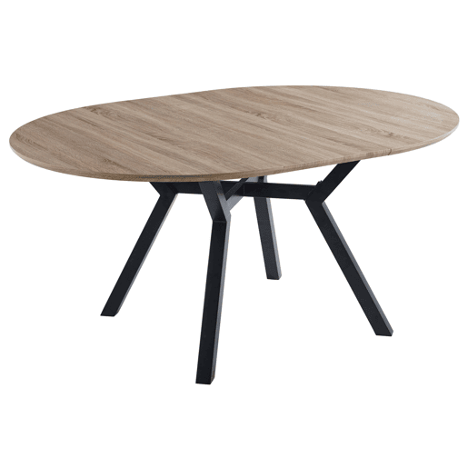 Mesa de Jantar Extensível Alfa 120160 cm CarvalhoMelamina Preta e Pernas de Metal - Mesa Redonda para Sala de Estar