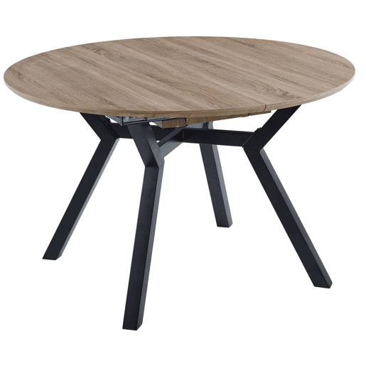 Mesa de Jantar Extensível Alfa 120160 cm CarvalhoMelamina Preta e Pernas de Metal - Mesa Redonda para Sala de Estar