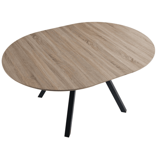 Mesa de Jantar Extensível Alfa 120160 cm CarvalhoMelamina Preta e Pernas de Metal - Mesa Redonda para Sala de Estar