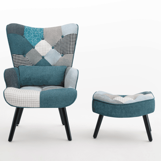 Poltrona relaxante com banquinho Poltrona patchwork poltrona de madeira sala de estar, poltrona de tv moderna poltrona de linho laranja