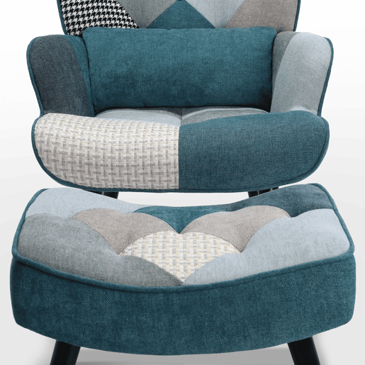 Poltrona relaxante com banquinho Poltrona patchwork poltrona de madeira sala de estar, poltrona de tv moderna poltrona de linho laranja