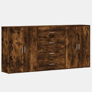 vidaXL Aparadores 3 pcs 60x31x84 cm derivados madeira carvalho fumado