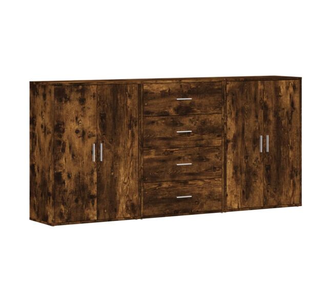 Vidaxl aparadores 3 uds madera de ingeniería roble ahumado 60x31x84 cm