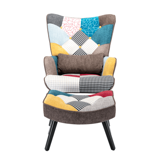 Poltrona relaxante com banquinho Poltrona patchwork poltrona de madeira sala de estar, poltrona de tv moderna poltrona de linho laranja