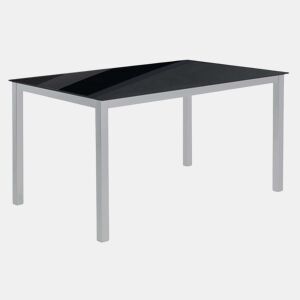 Mesa de Jantar Cadell com Superfície Fixa, Vidro Preto, Estrutura de Metal, 140x190 cm