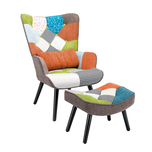 Poltrona relaxante com banquinho Poltrona patchwork poltrona de madeira sala de estar, poltrona de tv moderna poltrona de linho laranja