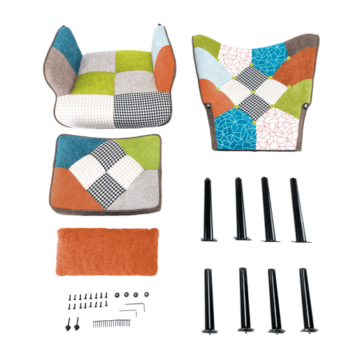 Poltrona relaxante com banquinho Poltrona patchwork poltrona de madeira sala de estar, poltrona de tv moderna poltrona de linho laranja