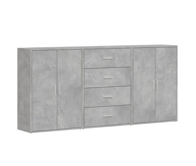Vidaxl aparadores 3 uds madera de ingeniería gris hormigón 60x31x84 cm