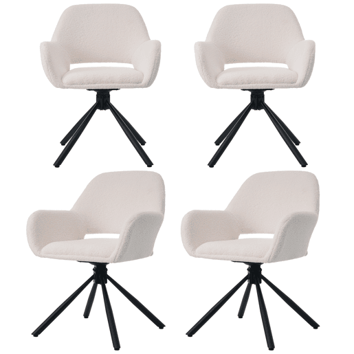 Conjunto de 4 cadeiras giratórias com braços - em tecido de sherpa - estilo moderno - Branco