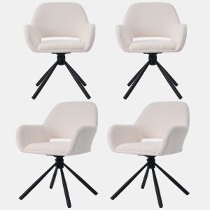 Conjunto de 4 cadeiras giratórias com braços - em tecido de sherpa - estilo moderno - Branco