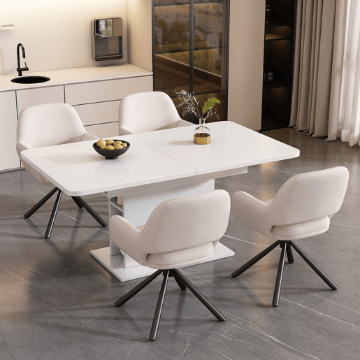 Conjunto de 4 cadeiras giratórias com braços - em tecido de sherpa - estilo moderno - Branco