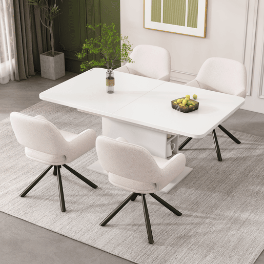 Conjunto de 4 cadeiras giratórias com braços - em tecido de sherpa - estilo moderno - Branco