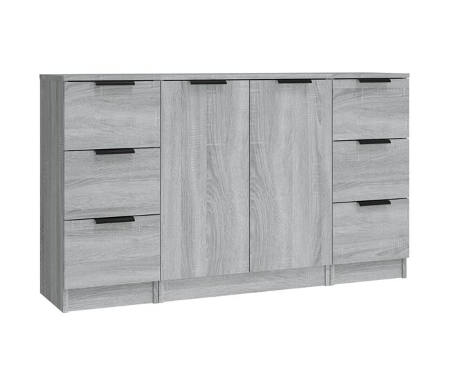 Vidaxl aparadores 3 piezas madera contrachapada gris sonoma