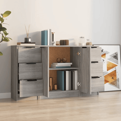 vidaXL Aparadores 3 pcs madeira processada cinzento sonoma