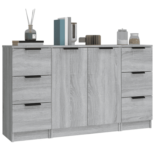 vidaXL Aparadores 3 pcs madeira processada cinzento sonoma