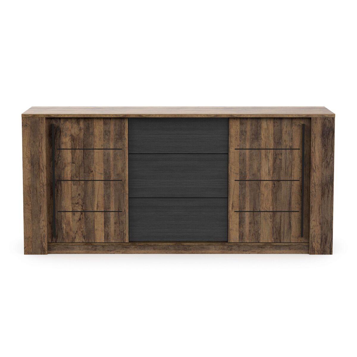 Pack muebles estilo industrial de salón mónaco color roble oscuro y negro