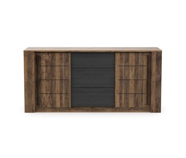 Pack muebles estilo industrial de salón mónaco color roble oscuro y negro