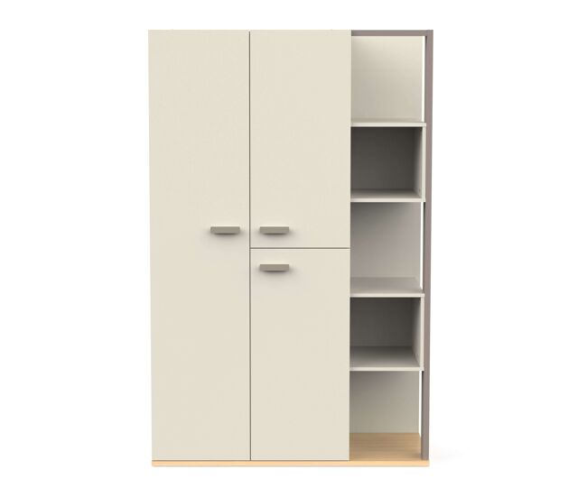 Armario juvenil camillia 3 puertas 7 estantes 2 barras colgadoras roble vicenza, gris y arcilla 120 cm