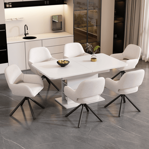 Conjunto de 4 cadeiras giratórias com braços - em tecido de sherpa - estilo moderno - Branco