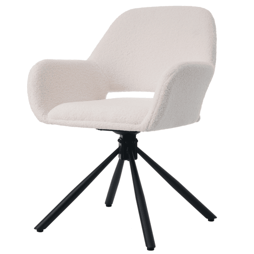 Conjunto de 4 cadeiras giratórias com braços - em tecido de sherpa - estilo moderno - Branco