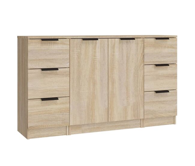 Vidaxl aparadores 3 piezas madera contrachapada color roble sonoma