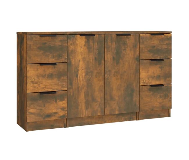 Vidaxl aparadores 3 piezas madera contrachapada roble ahumado