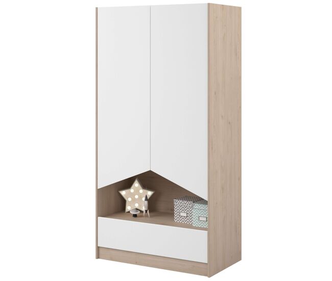 Armario juvenil child de 2 puertas y cajón en color roble jackson y blanco mate dormitorio moderno
