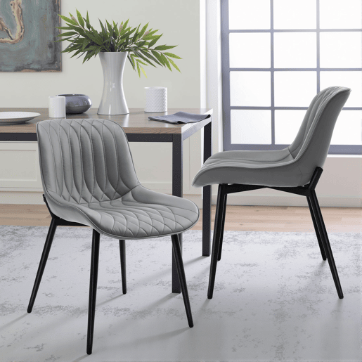 2 cadeiras de jantar modernas em estilo medieval, acolchoadas com tecido pele de gato sem braços - design elegante para restaurantes ou cozinhas
