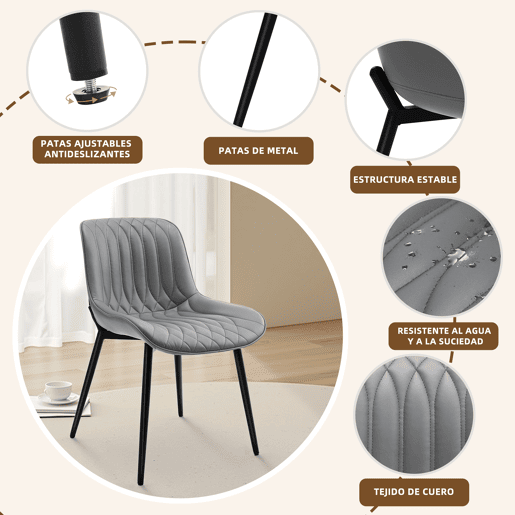 2 cadeiras de jantar modernas em estilo medieval, acolchoadas com tecido pele de gato sem braços - design elegante para restaurantes ou cozinhas