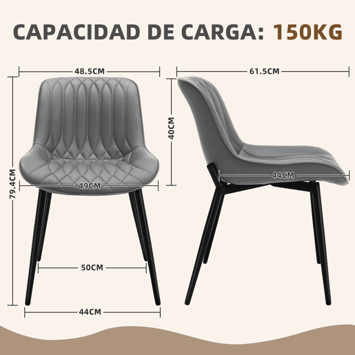 2 cadeiras de jantar modernas em estilo medieval, acolchoadas com tecido pele de gato sem braços - design elegante para restaurantes ou cozinhas