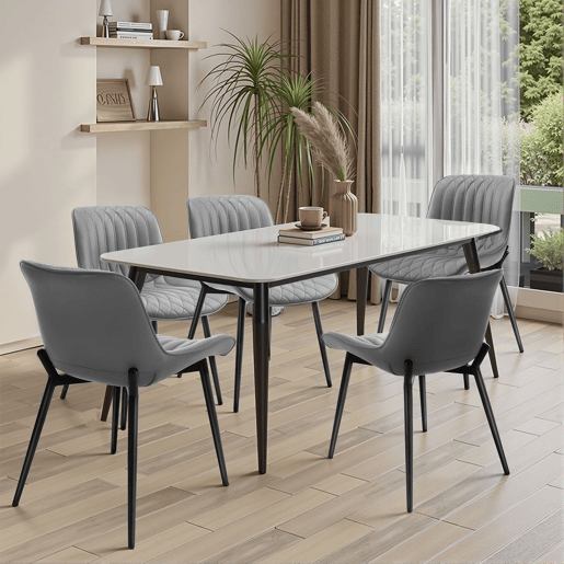 2 cadeiras de jantar modernas em estilo medieval, acolchoadas com tecido pele de gato sem braços - design elegante para restaurantes ou cozinhas