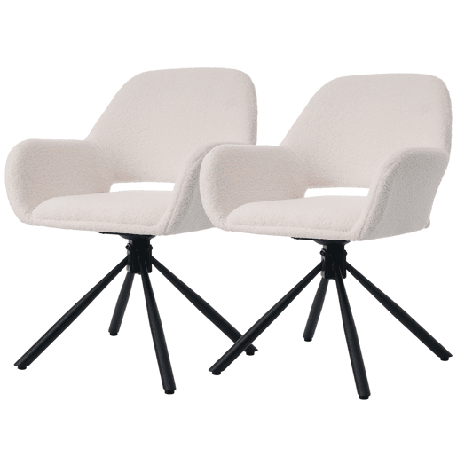 Conjunto de 2 cadeiras giratórias com braços - em tecido de sherpa - estilo moderno - Branco