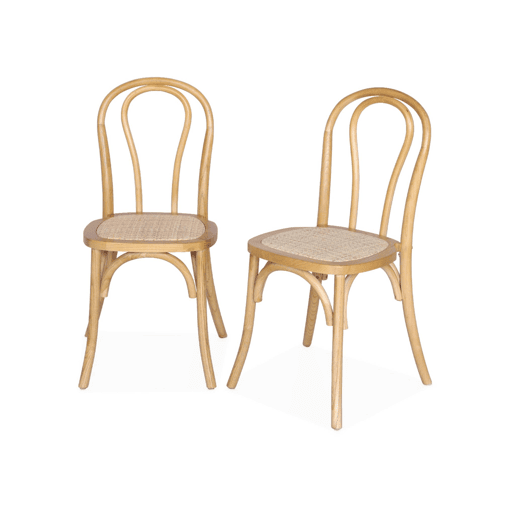 Vintage cadeira de madeira e rattan, set de 2, Bastille, Natural, 49.5x48x90 cm