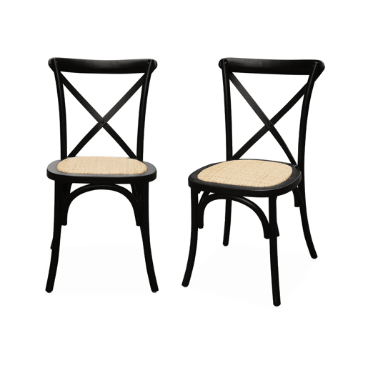 Cadeira de bistrô vintage madeira, set de 2, Belleville, Preto, 48.5x53.5x88.5 cm