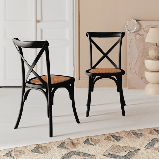 Cadeira de bistrô vintage madeira, set de 2, Belleville, Preto, 48.5x53.5x88.5 cm