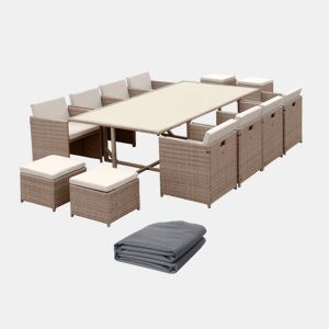 Mesa de jardim 8-12 lugares + capa de proteção, Vabo 12 + cobertura, Beige, 110x222x73 cm