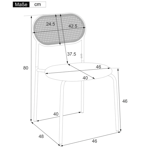 Conjunto de 4 cadeiras em pele sintética e rotim - pernas em metal - Castanho