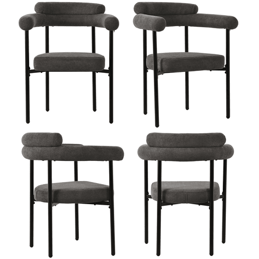 Conjunto de 4 cadeiras de veludo - com braços - Cinzento Conjunto de 4 cadeiras de veludo - com braços - Cinzento