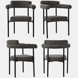 Conjunto de 4 cadeiras de veludo - com braços - Cinzento